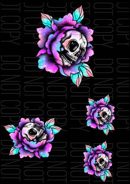 Skull Flower Blk (Various sizes)