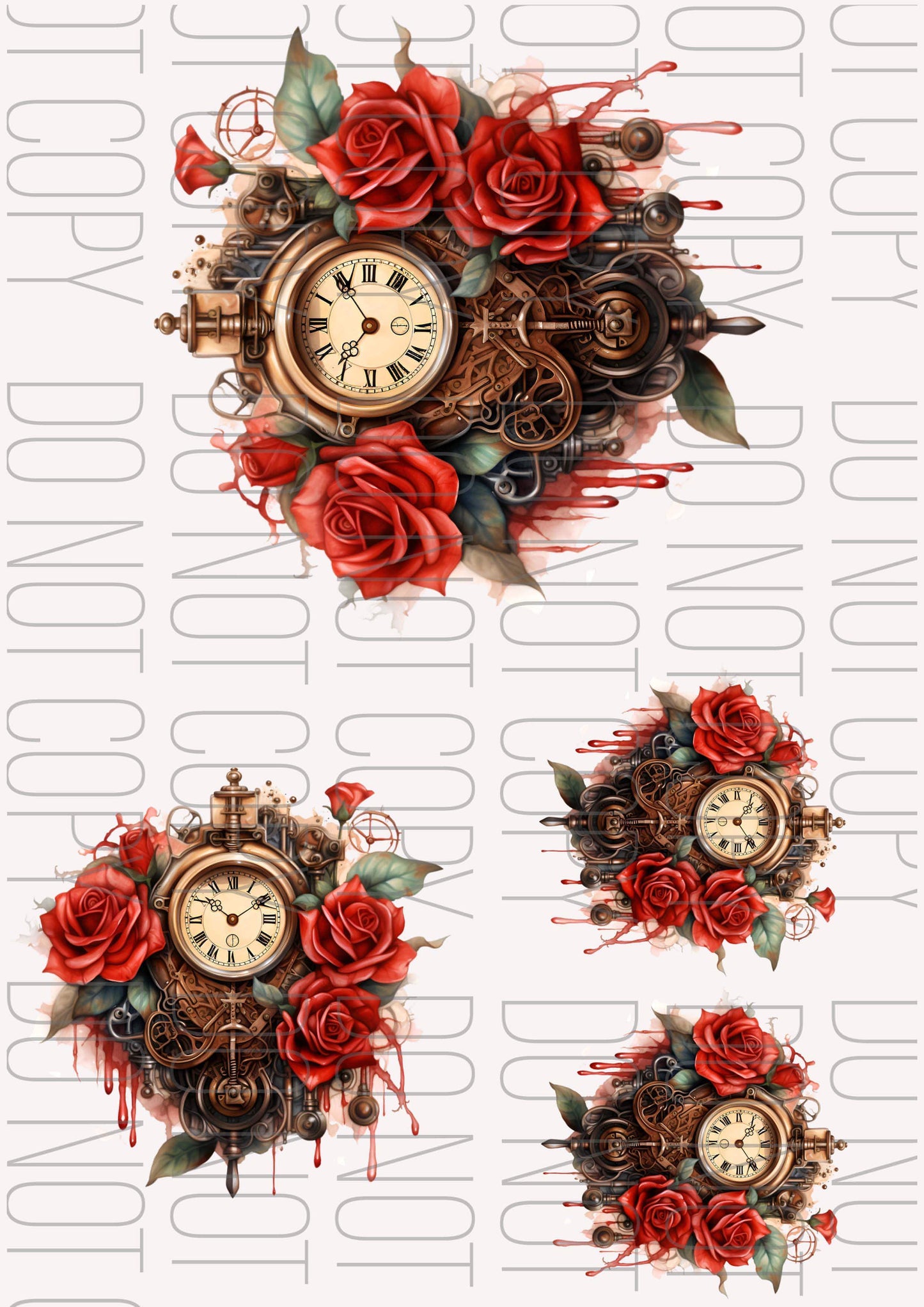 Steampunk clock & roses (Various sizes)