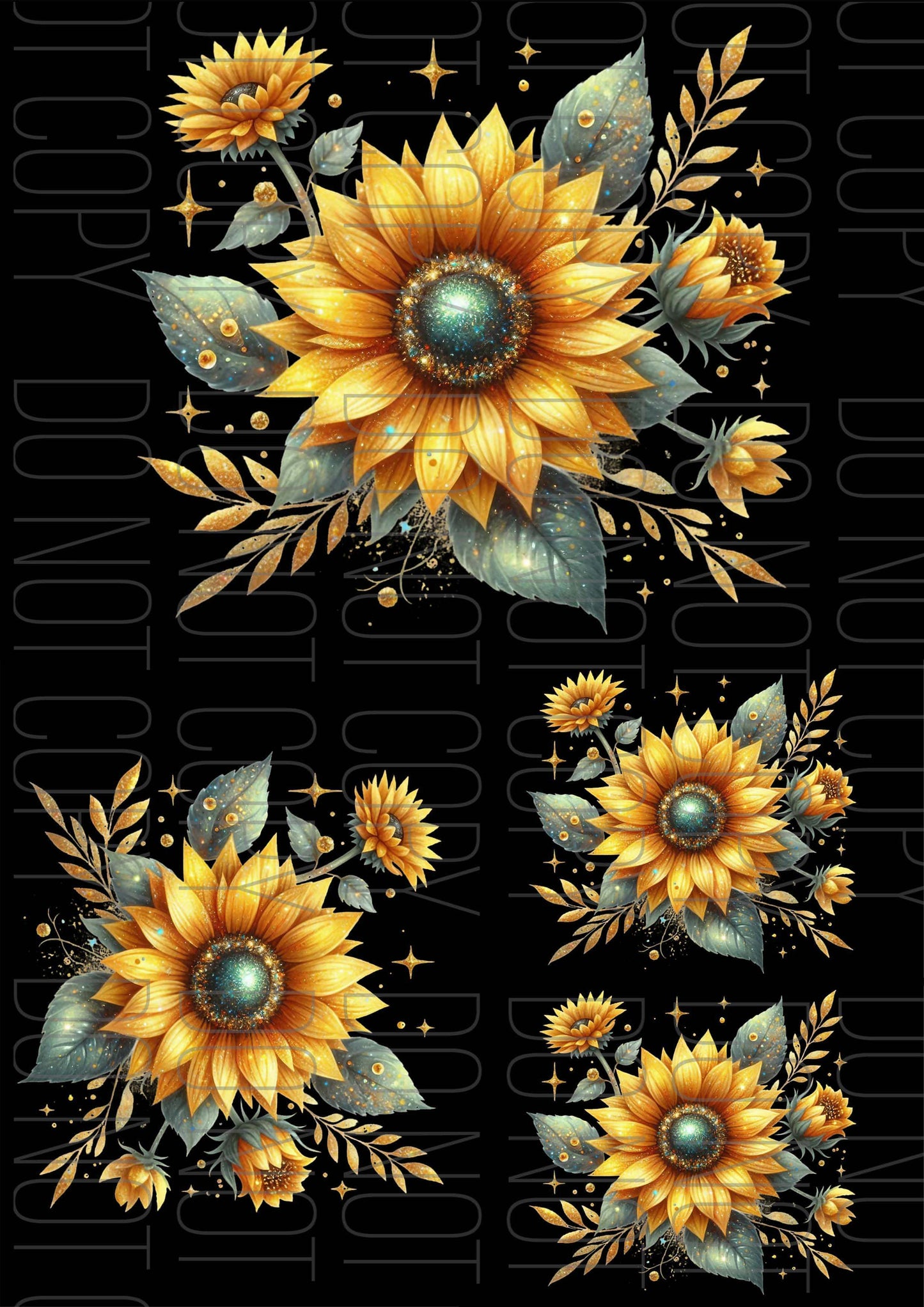 Glitter Sunflower Black (Various sizes)