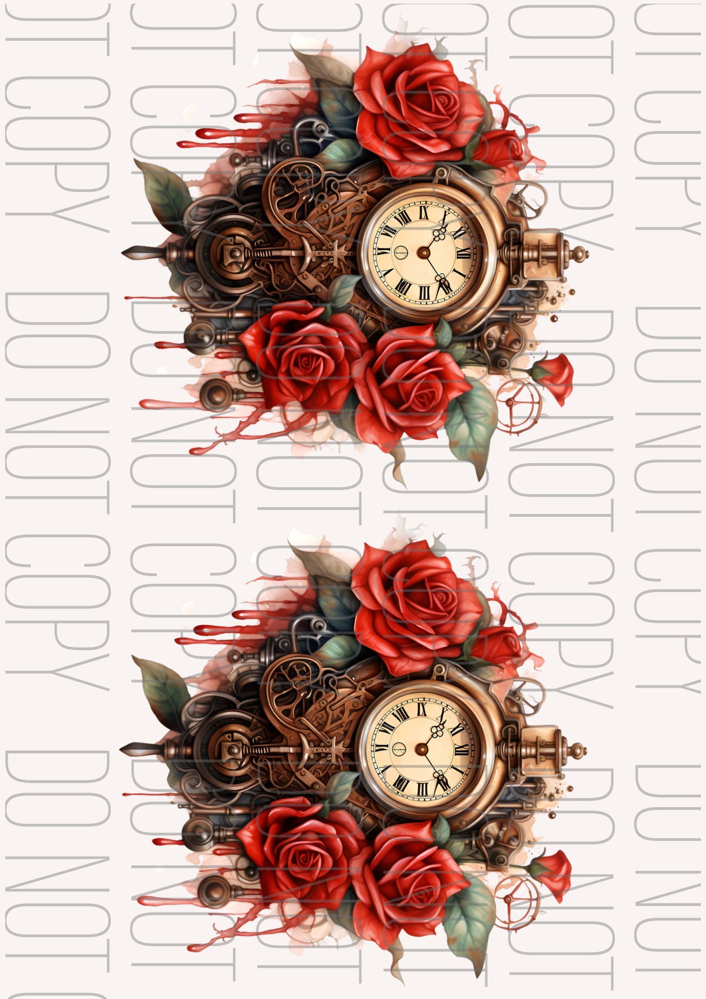 Steampunk clock & roses (Various sizes)