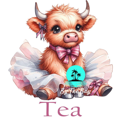 Highland Cow pink tutu Tea/Coffee/Sugar jar decal