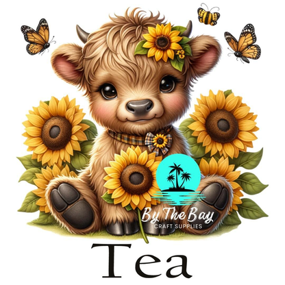 Highland Cow sunflowers & butterfly Tea/Coffee/Sugar jar decal