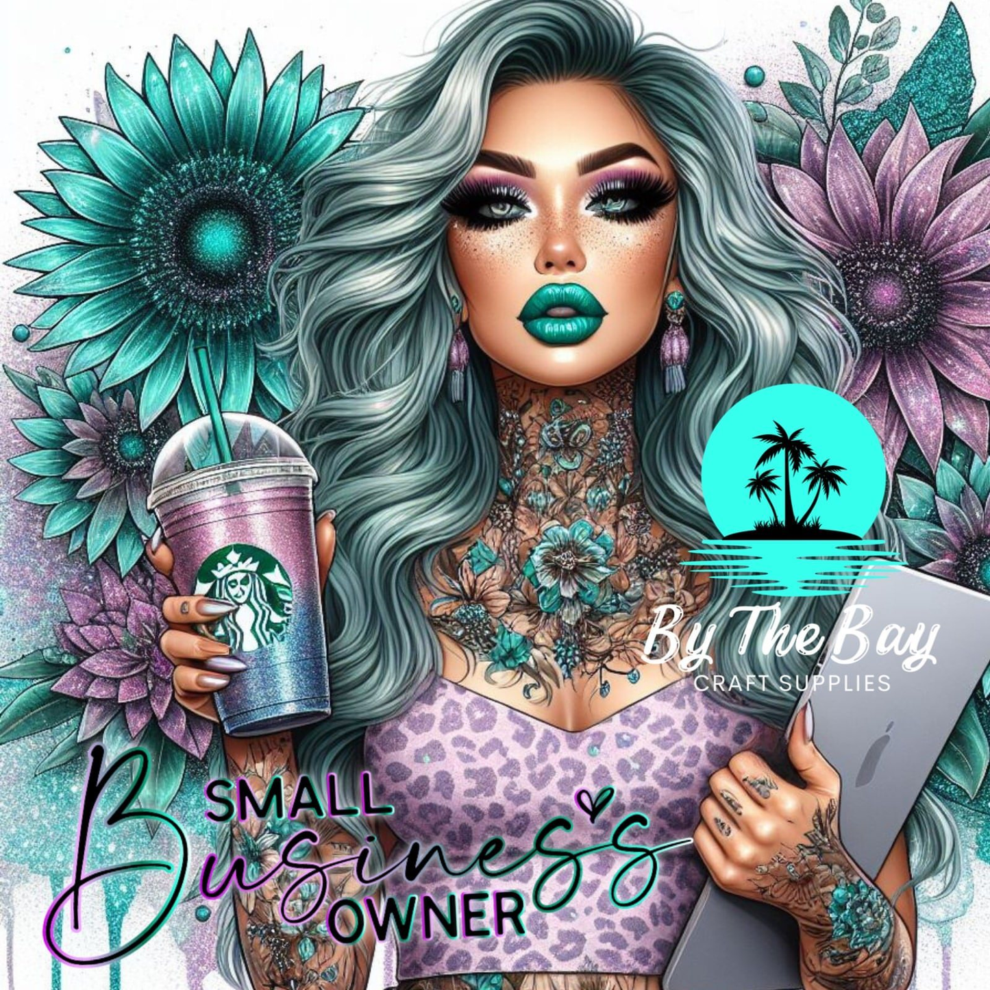 Small business owner teal sunflower SUB PRINT