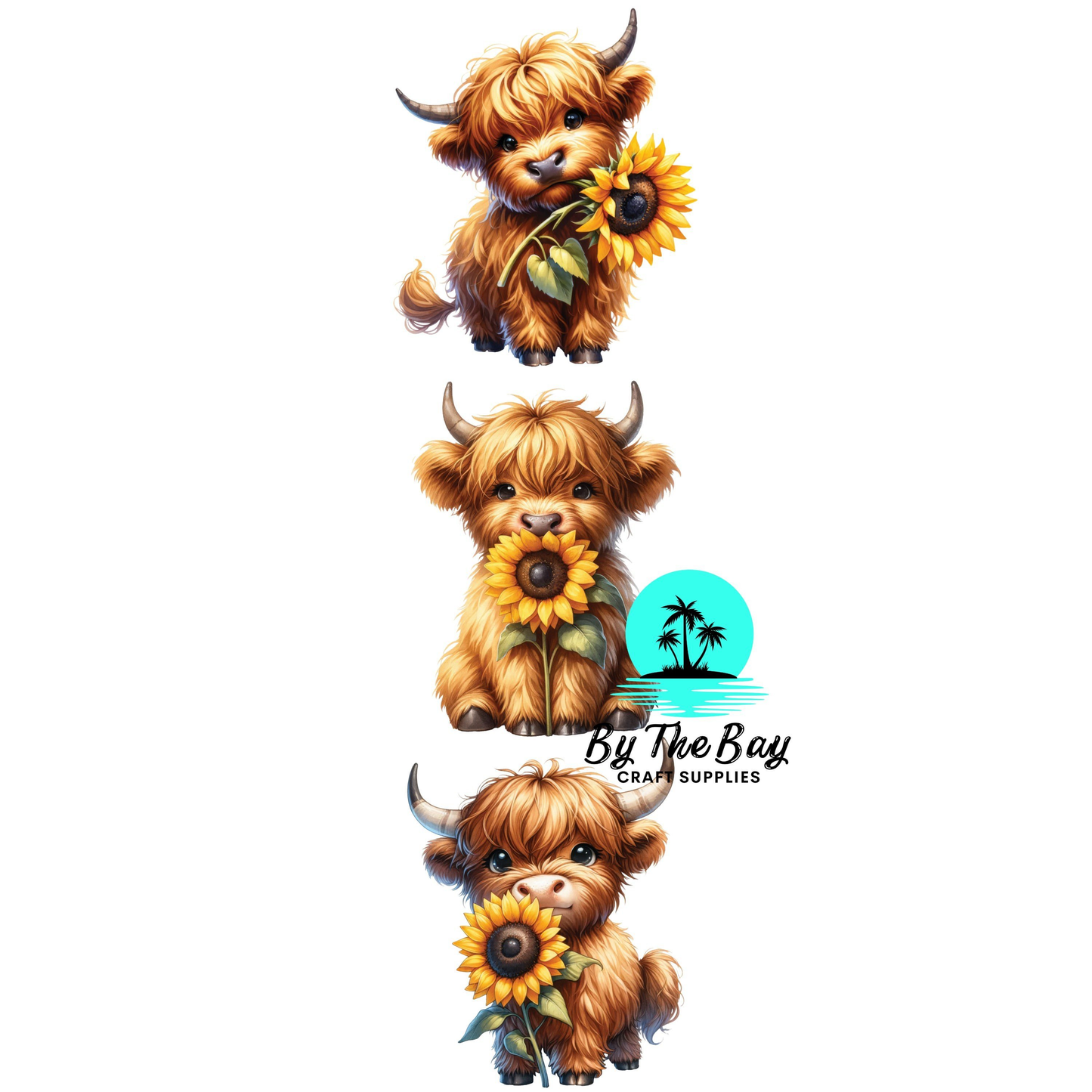 Sunflower Highland Cow Bookmark Decal