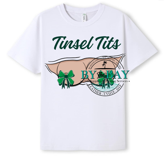 Tinsel Tits Green Bows Completed T-Shirt