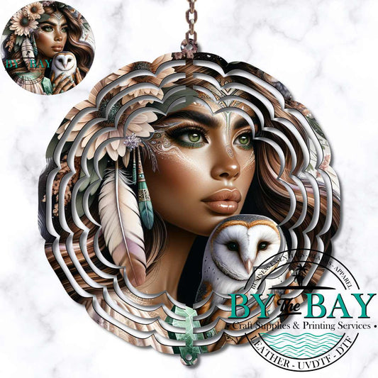 Boho Woman Owl Wind Spinner Sublimation Print