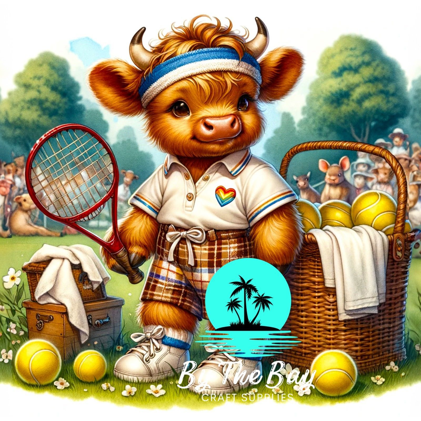 Tennis player Highland Cow SUB PRINT