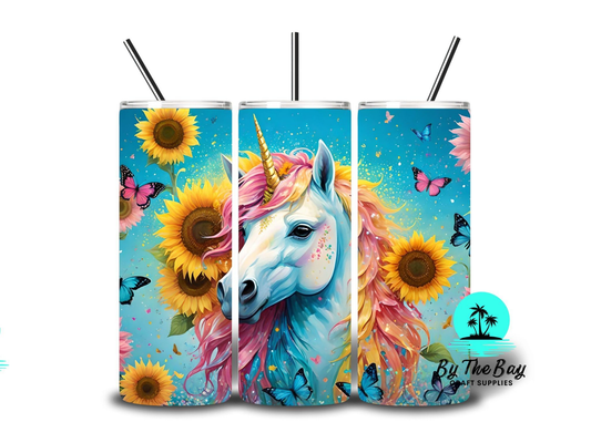 Rainbow Unicorn, sunflowers & Paint drips  20oz SUB Print