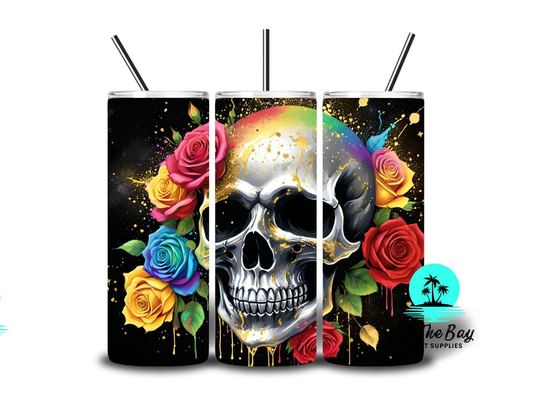 Silver skull rainbow roses 20oz SUB Print