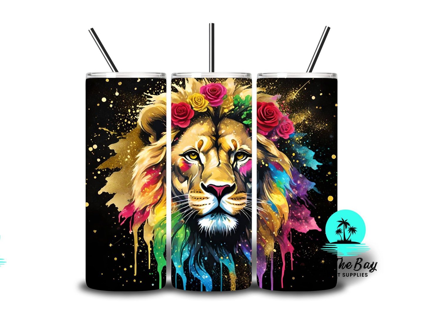 Lion with rainbow roses 20oz SUB Print