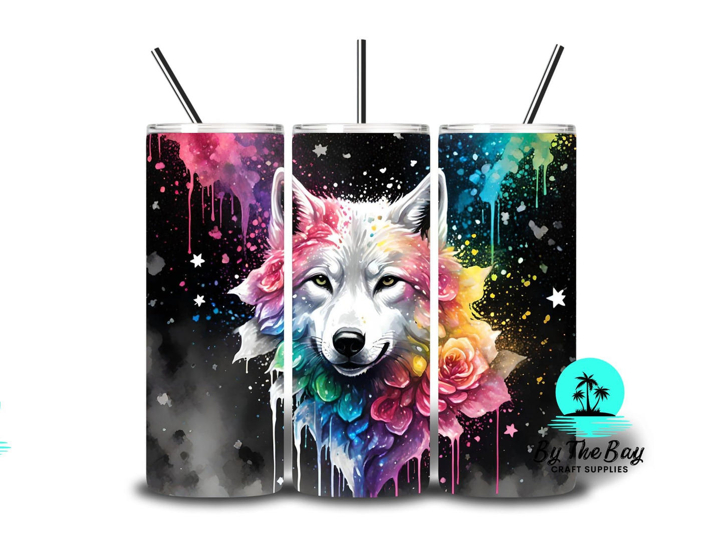 Rainbow floral wolf 20oz SUB Print