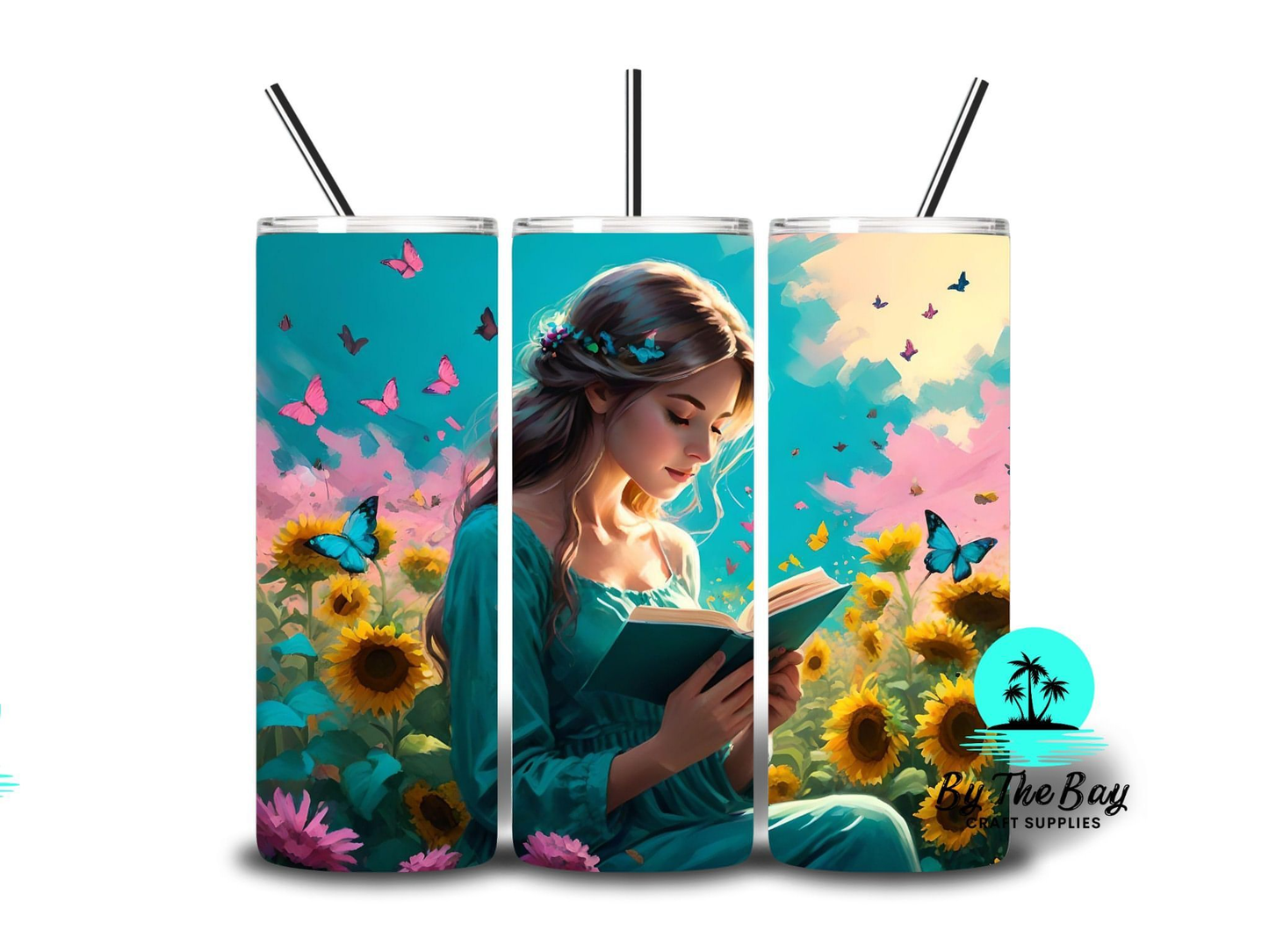 Girl reading in flower fields 20oz SUB Print