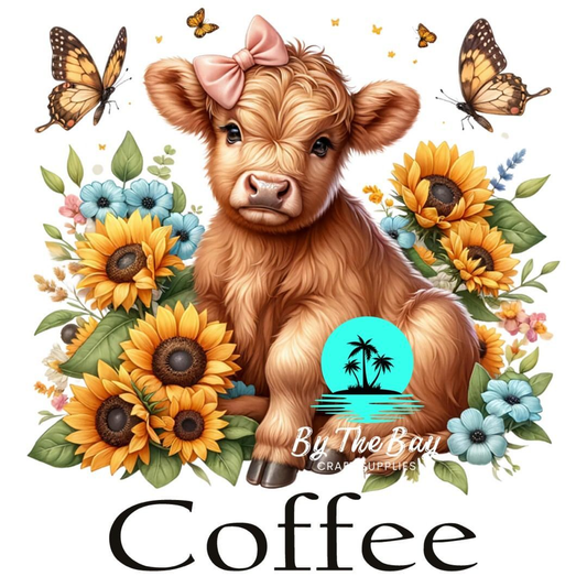 Highland Cow sunflowers blue flower Tea/Coffee/Sugar jar decal