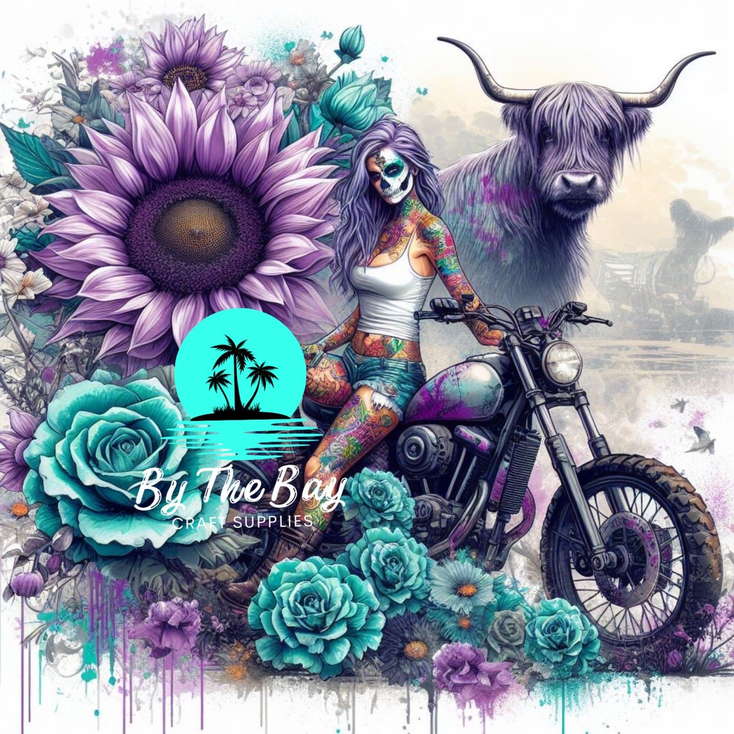 Sunflowers bikes & highland cow SUB PRINT