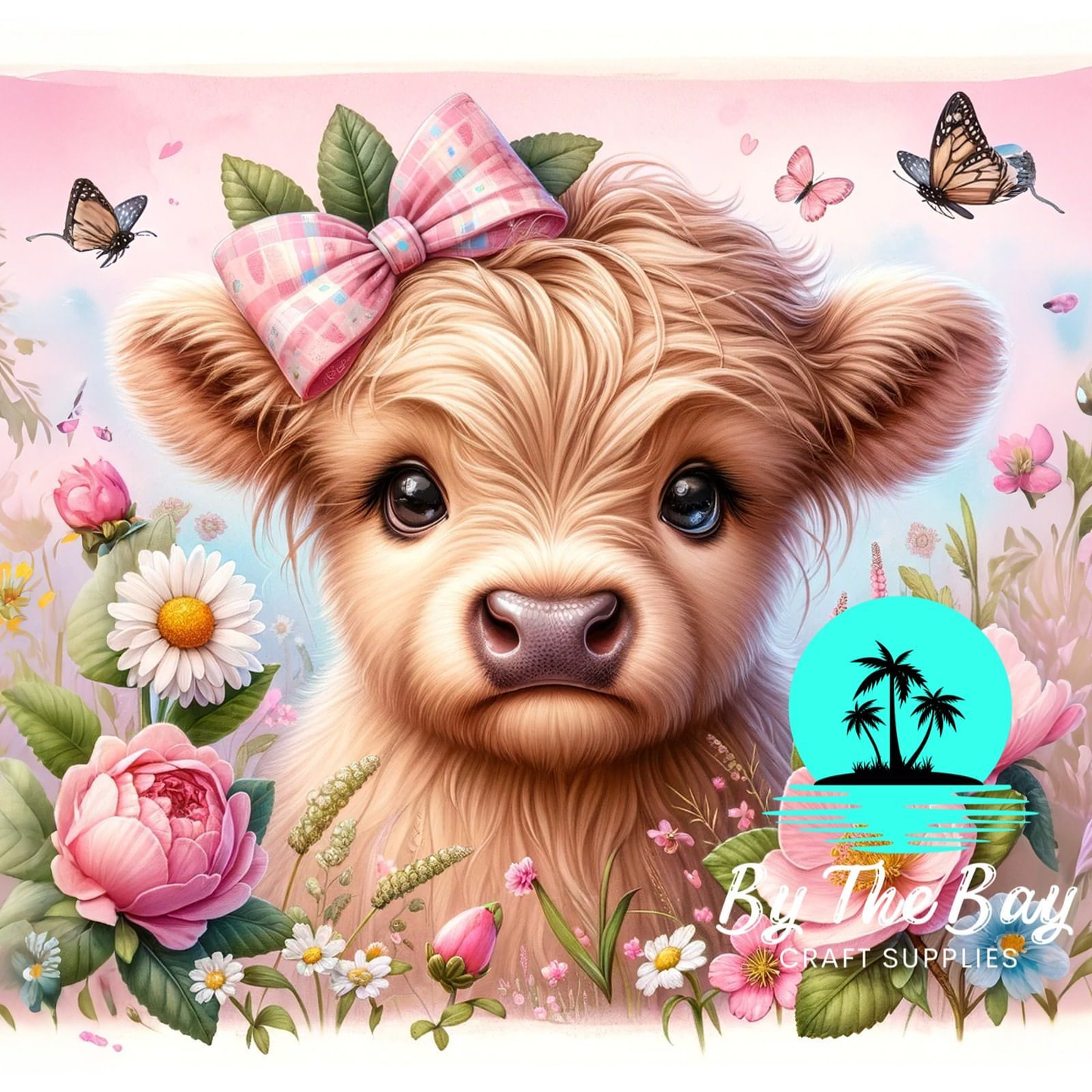 Pink checker bow Highland Cow SUB PRINT