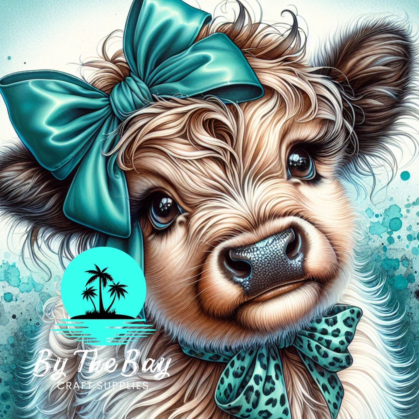 Teal bow highland cow SUB PRINT