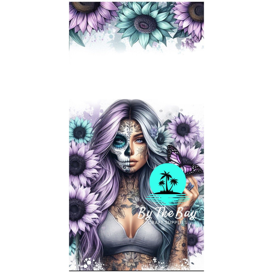 Tattooed girl, butterfly on finger & pastel sunflowers Gym Towel