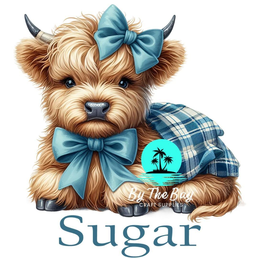 Highland Cow Blue Bow Tea/Coffee/Sugar jar decal