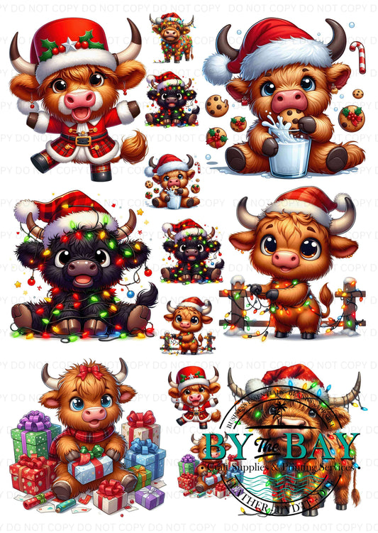 Christmas Highland Cows A4007 Decal Sheet