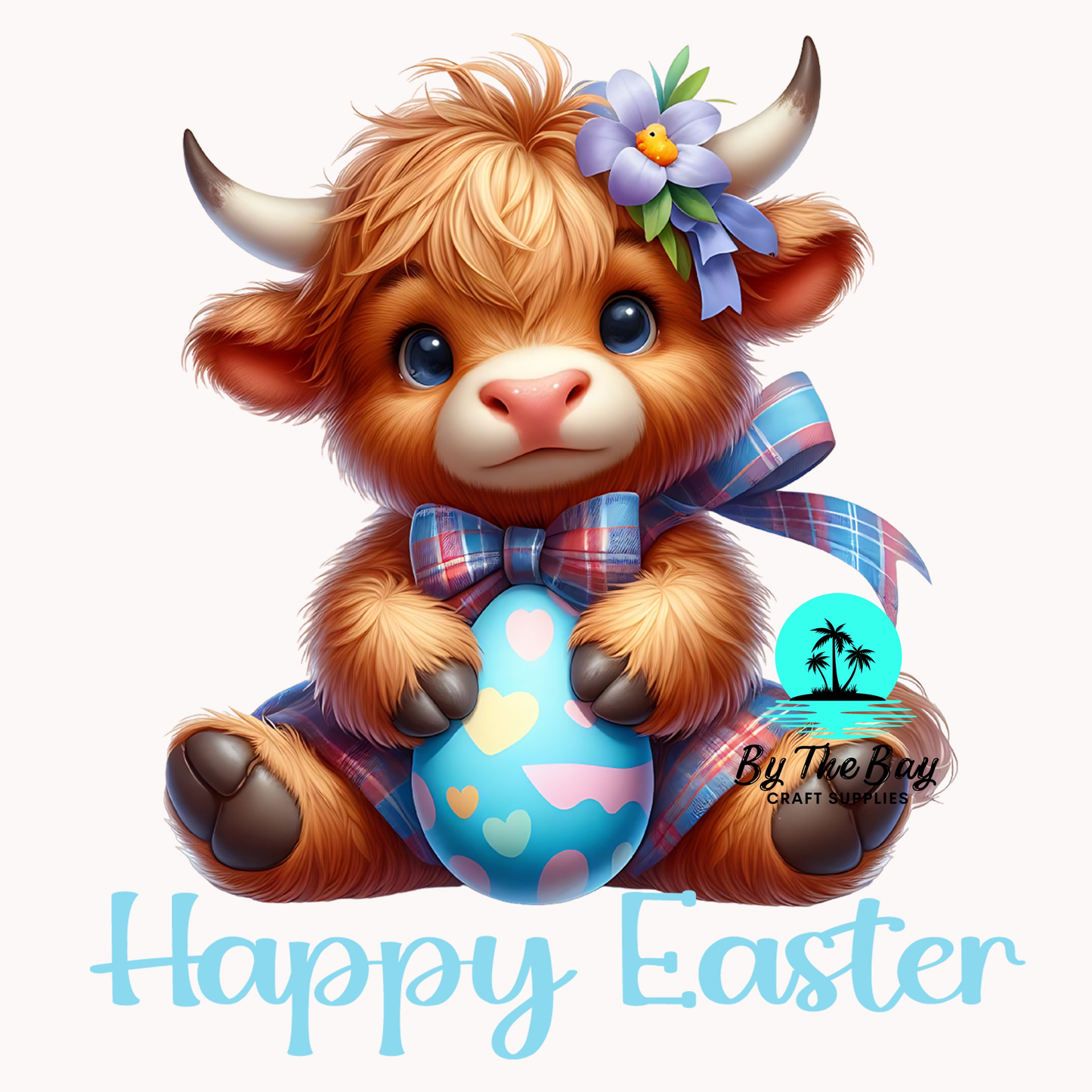 Easter Highland Cow with Easter Egg