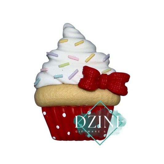 Iced cupcake with red bow (6cm)