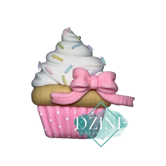 Iced cupcake with pink bow