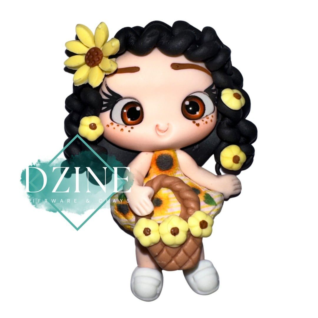 Cute sunflower girl with black hair