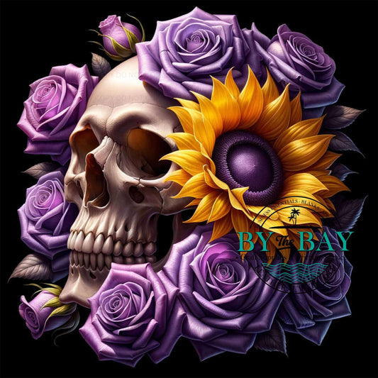 Skull with purple roses panel (Various Sizes)