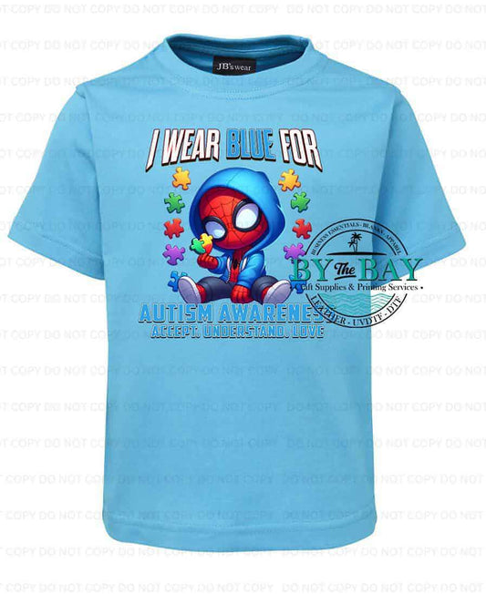 Spider I wear blue Autism tee