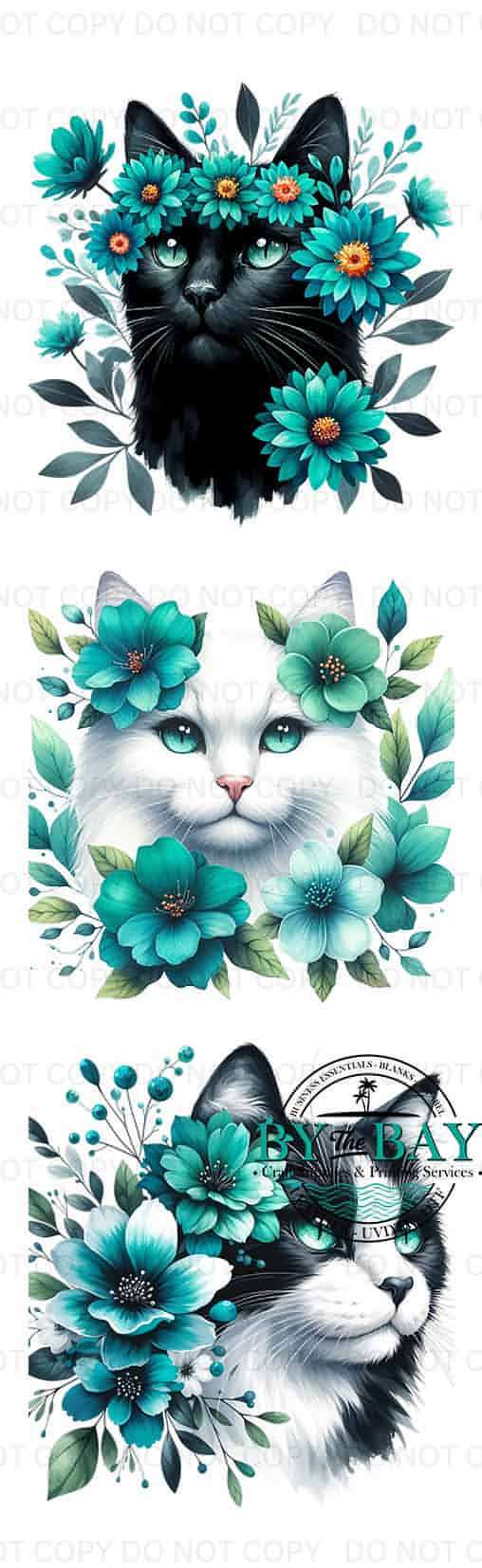 Teal Floral Cats Bookmark