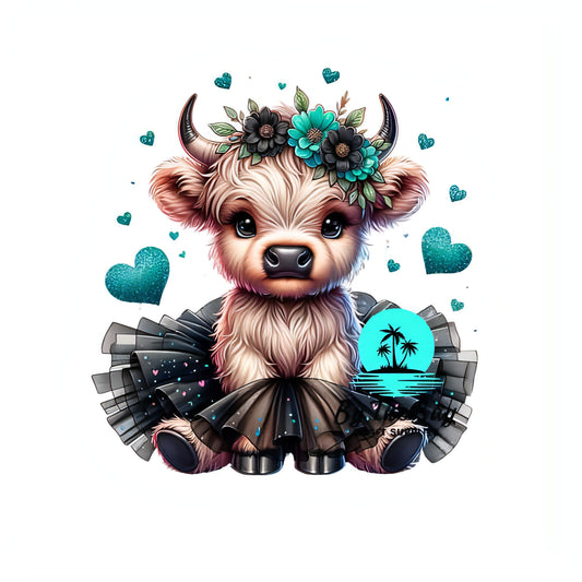 Teal Heart Highland Cow Halloween UVDTF