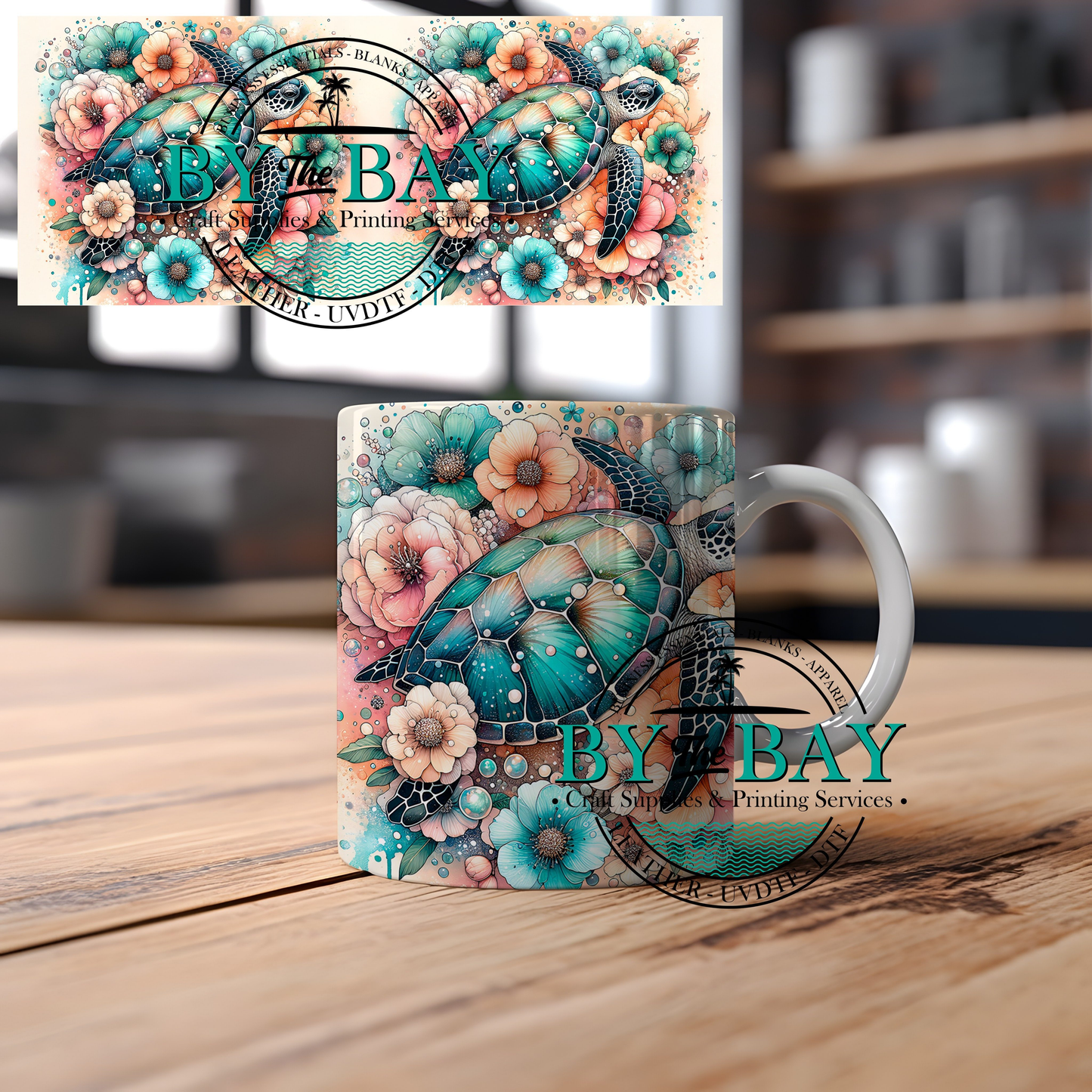 Sea Turtle Flowers Mug Sublimation Print