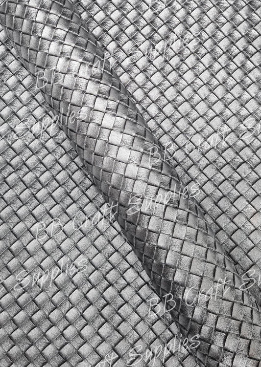 Basket weave Silver - Faux, Faux Leather, Floral, Glitter - Bare Butler Faux Leather Supplies 