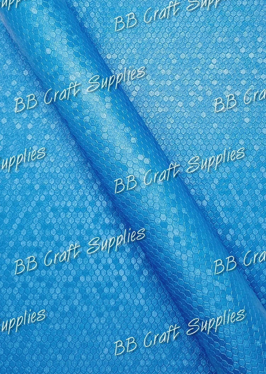 Blue Embossed Honeycomb - embossed, Faux, Faux Leather, Honeycomb, Leather, leatherette, metallic, shimmer, shine - Bare Butler Faux Leather Supplies 