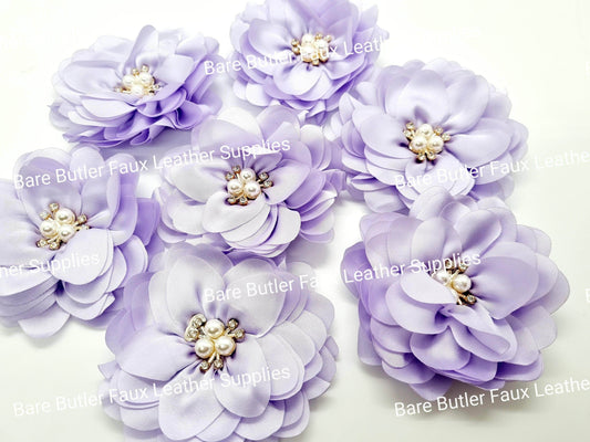 Chiffon Flower with Rhinestone center - Purple - Chiffon Flower, Embelishment, Flower, silk - Bare Butler Faux Leather Supplies 