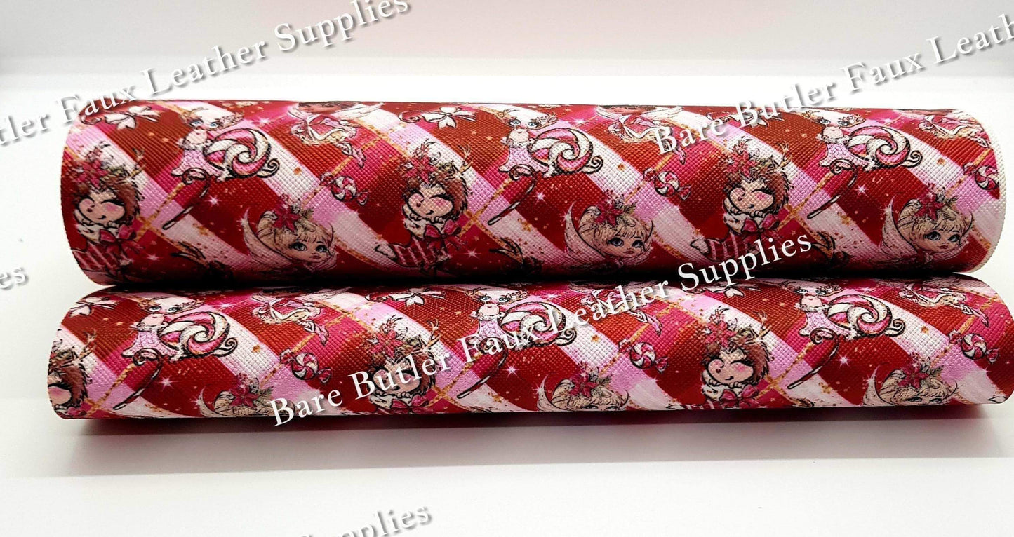 Christmas - Christmas Fairies Red - Christmas, Fairies, Faux, Faux Leather, Leather, leatherette, RED - Bare Butler Faux Leather Supplies 