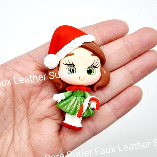 Christmas Girl Green Dress & Candy Cane - Clay, Clays, girl - Bare Butler Faux Leather Supplies 