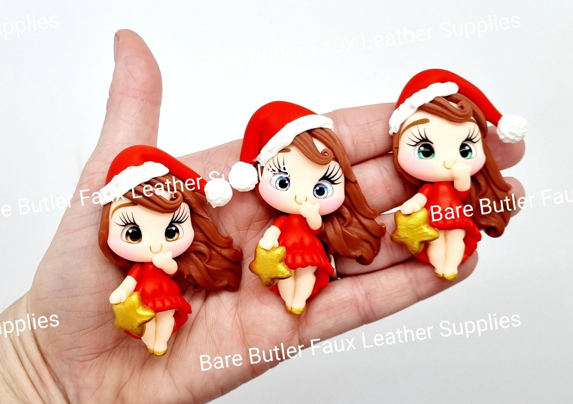 Christmas Girls in Santa Hat - Clay, Clays, girl - Bare Butler Faux Leather Supplies 