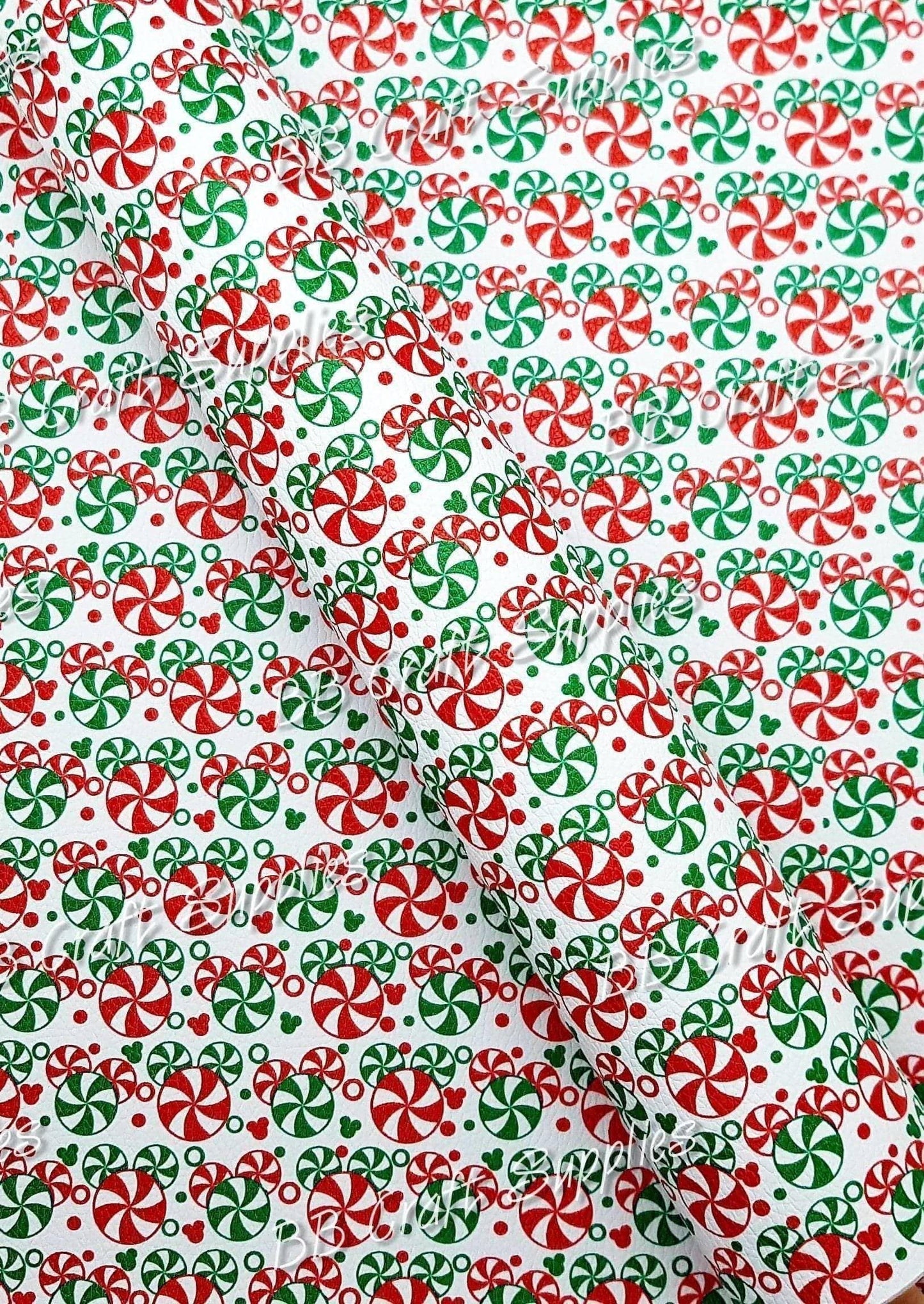 Christmas Peppermints Litchi - candy, Faux, Faux Leather, Leather, leatherette, Litchi, lollies, lolly, Peppermints - Bare Butler Faux Leather Supplies 