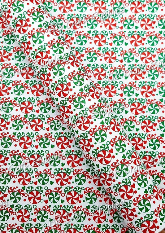 Christmas Peppermints Litchi - candy, Faux, Faux Leather, Leather, leatherette, Litchi, lollies, lolly, Peppermints - Bare Butler Faux Leather Supplies 