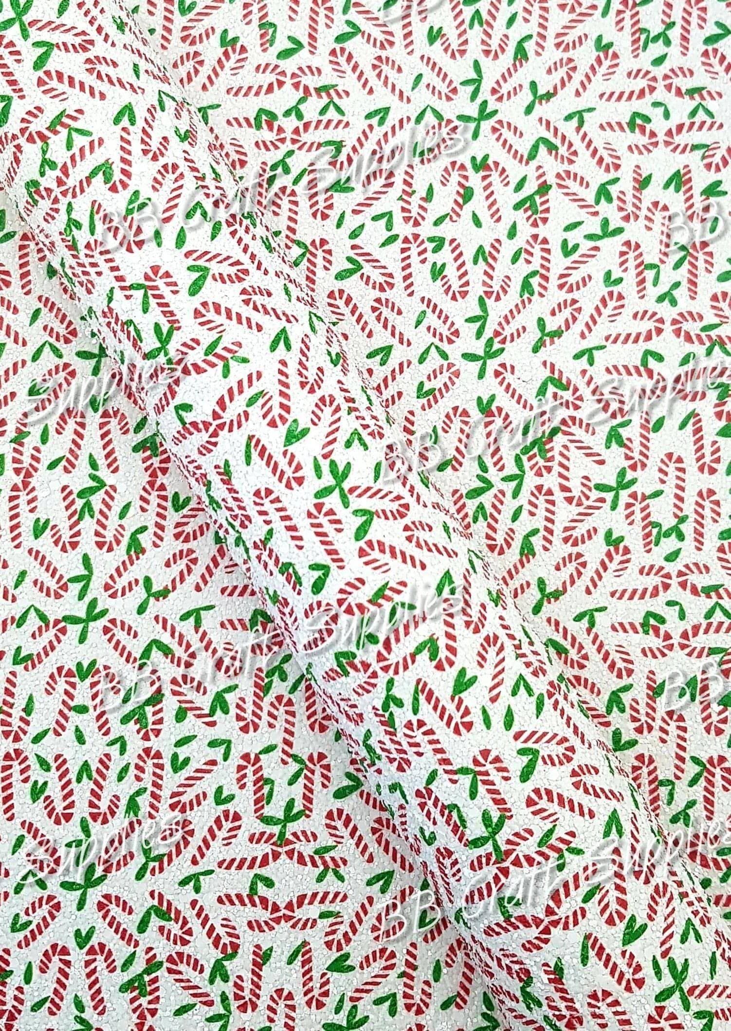 Chunky Glitter - Candy Canes - Candy, candy cane, candycane, christmas, Chunky, Faux, Faux Leather, glitter, leather, leatherette - Bare Butler Faux Leather Supplies 