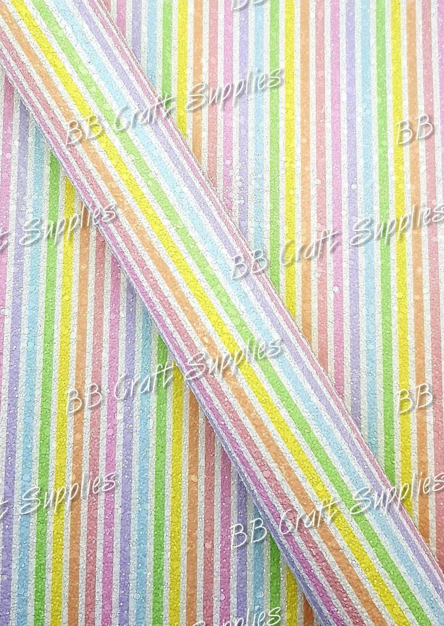 Chunky Glitter - Pastel Stripe - Candy, Chunky, Faux, Faux Leather, glitter, leather, leatherette, pastel, Stripe, Stripes - Bare Butler Faux Leather Supplies 