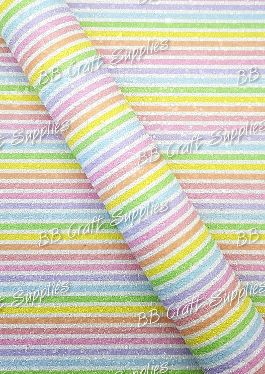 Chunky Glitter - Pastel Stripe - Candy, Chunky, Faux, Faux Leather, glitter, leather, leatherette, pastel, Stripe, Stripes - Bare Butler Faux Leather Supplies 