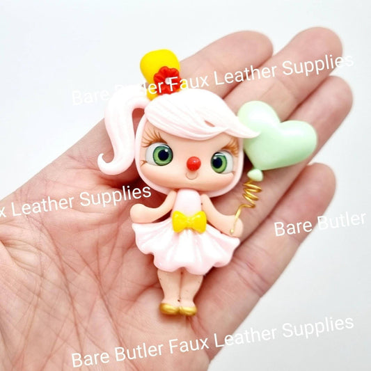 Clowning Around - Green Heart Balloon - Circus, Clay, Clays, clown - Bare Butler Faux Leather Supplies 