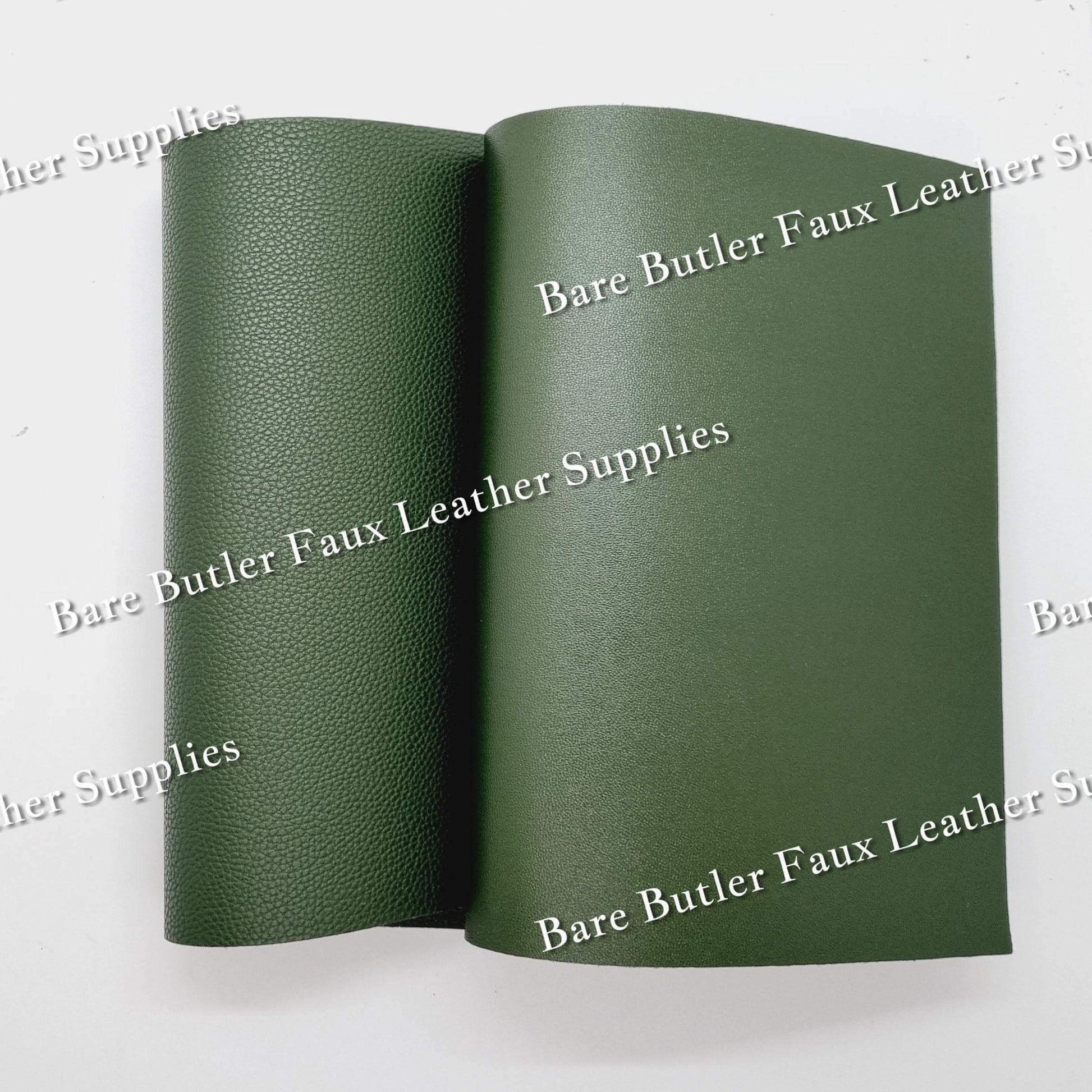 Double Sided Solid Colour Litchi - Dark Green - Faux, Faux Leather, Leather, leatherette - Bare Butler Faux Leather Supplies 