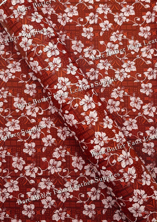 Exotic Hibiscus Faux Leather - Exotic Hibiscus, Faux, Faux Leather, floral, Flower, hawaiian, hawiian, Leather, leatherette - Bare Butler Faux Leather Supplies 