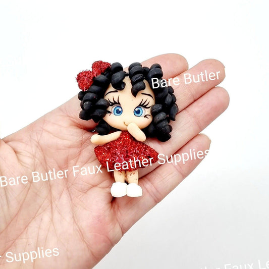 Girl in Red Glitter Dress & Red Bow in Hair - Clay, Clays - Bare Butler Faux Leather Supplies 