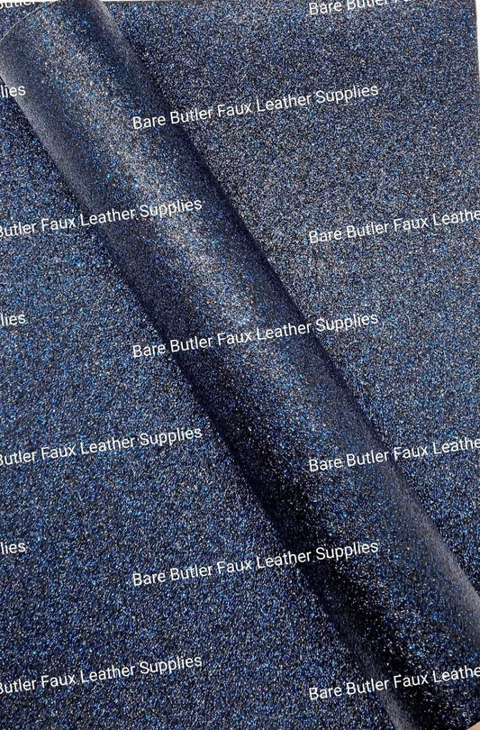 Glitter - Midnight Sky Blue - Berry, Faux, Faux Leather, Fine, Glitter, Leather, leatherette, Super - Bare Butler Faux Leather Supplies 