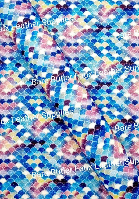 Glitter Scales - Blue - Faux, Faux Leather, Fine, Glitter, Leather, leatherette, scales, Super - Bare Butler Faux Leather Supplies 