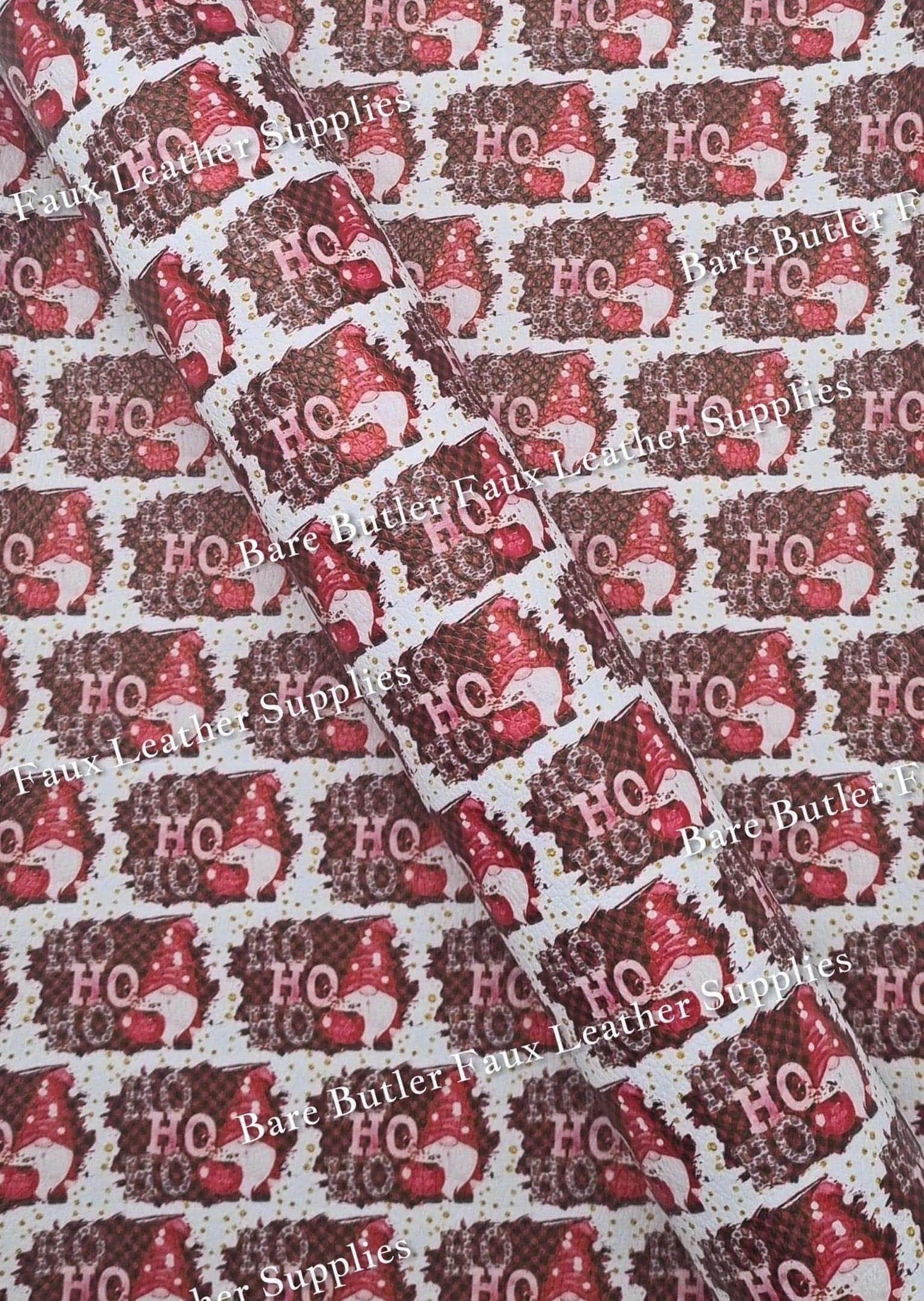 Ho Ho Ho Gnomes Litchi - christmas, Faux, Faux Leather, Gnome, Gnomes, ho ho ho, Leather, leatherette, Litchi, santa - Bare Butler Faux Leather Supplies 